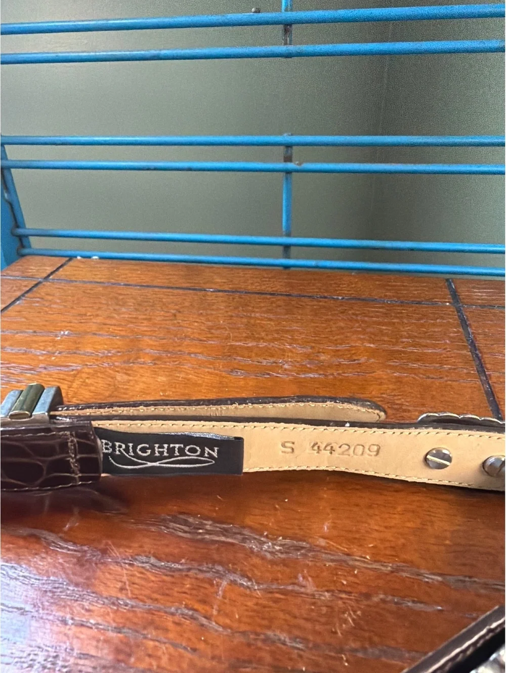 Brighton Brown Croc-Embossed Leather Belt with Decorative Buckle